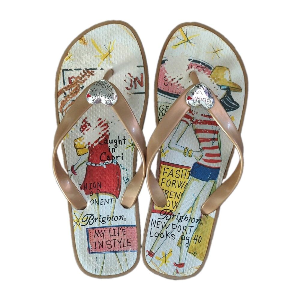 Brighton Women's Flip Flop Sandals Heart Graphic Print Rubber Slip On 8